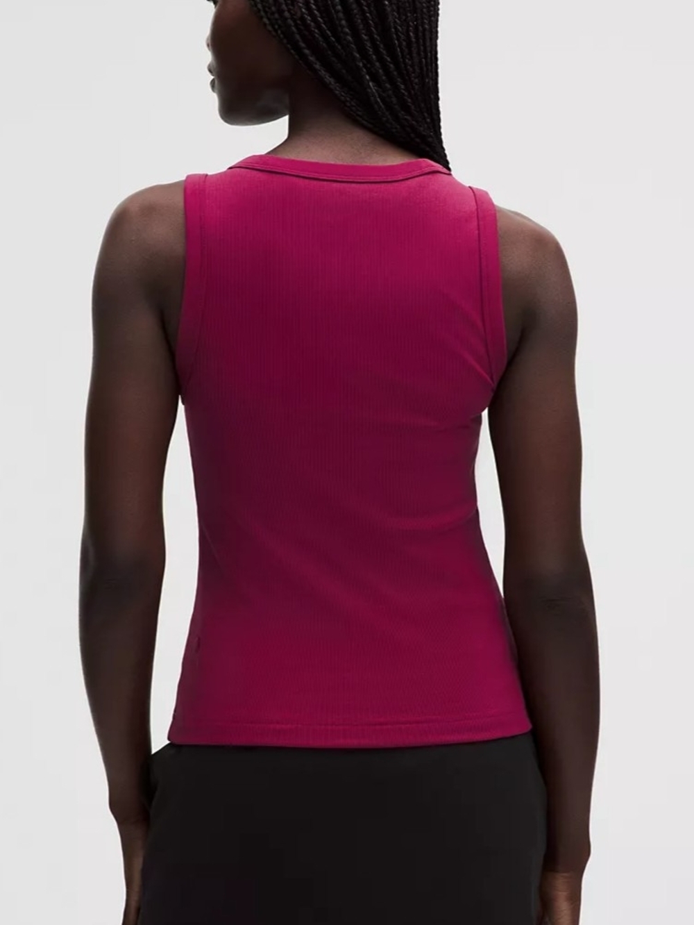 Ribbed Square-Neck Tank Top - Raspberry - Picture 2 of 6